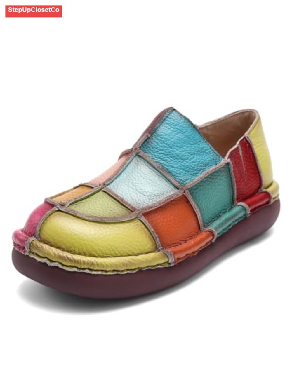 Women's Leather Round Toe Slip-On Loafers Platform Comfortable Non-Slip Walking